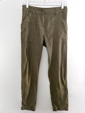 Veronica Beard Women’s Linen Pants Cropped Joggers Army Green Size 6